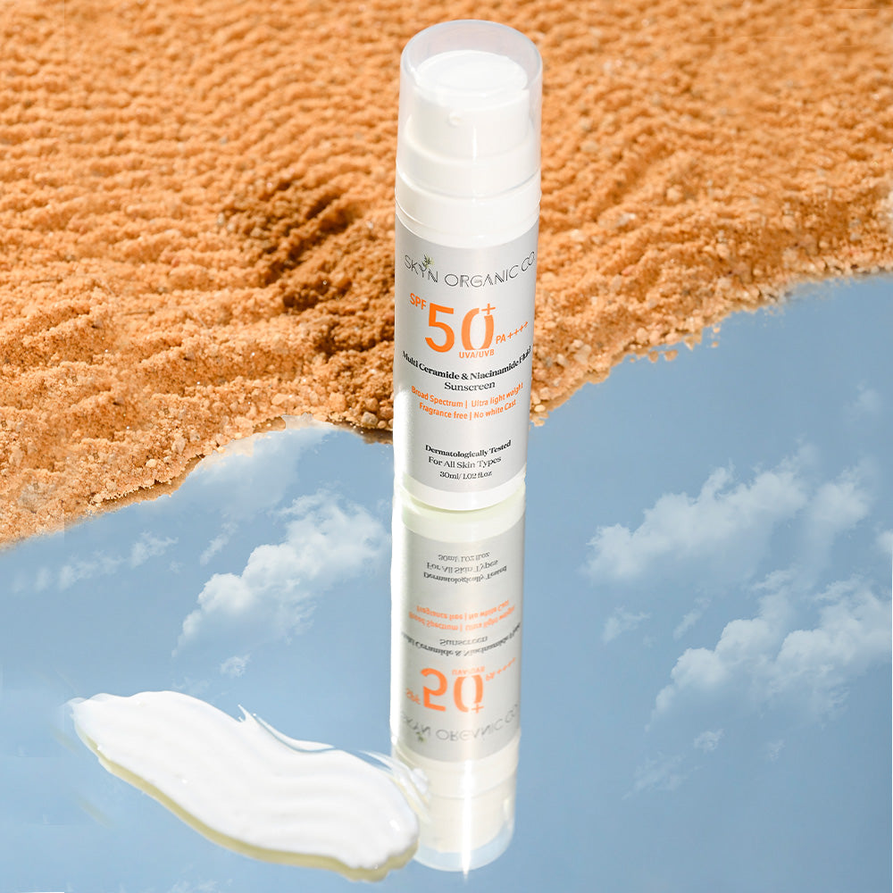 Skyn Organic Co. Sunscreen SPF 50(PA++++) With Multi-Ceramide and Niacinamide. Broad Spectrum(UVA/UVB) . 100% No White Cast